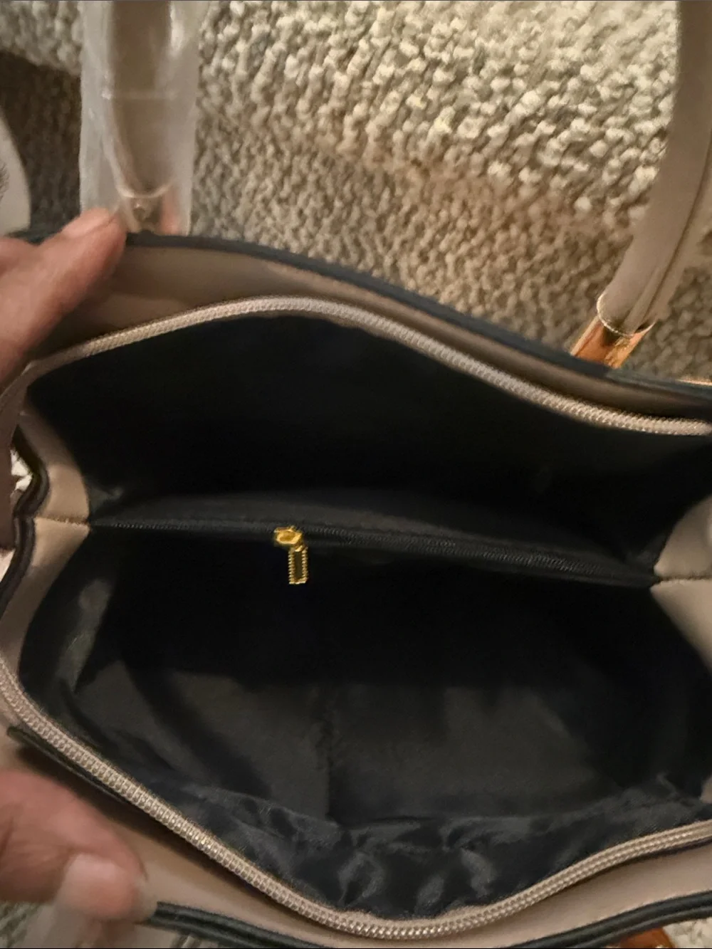 Embossed Floral & Koi Satchel Bag - Taupe and Tan
